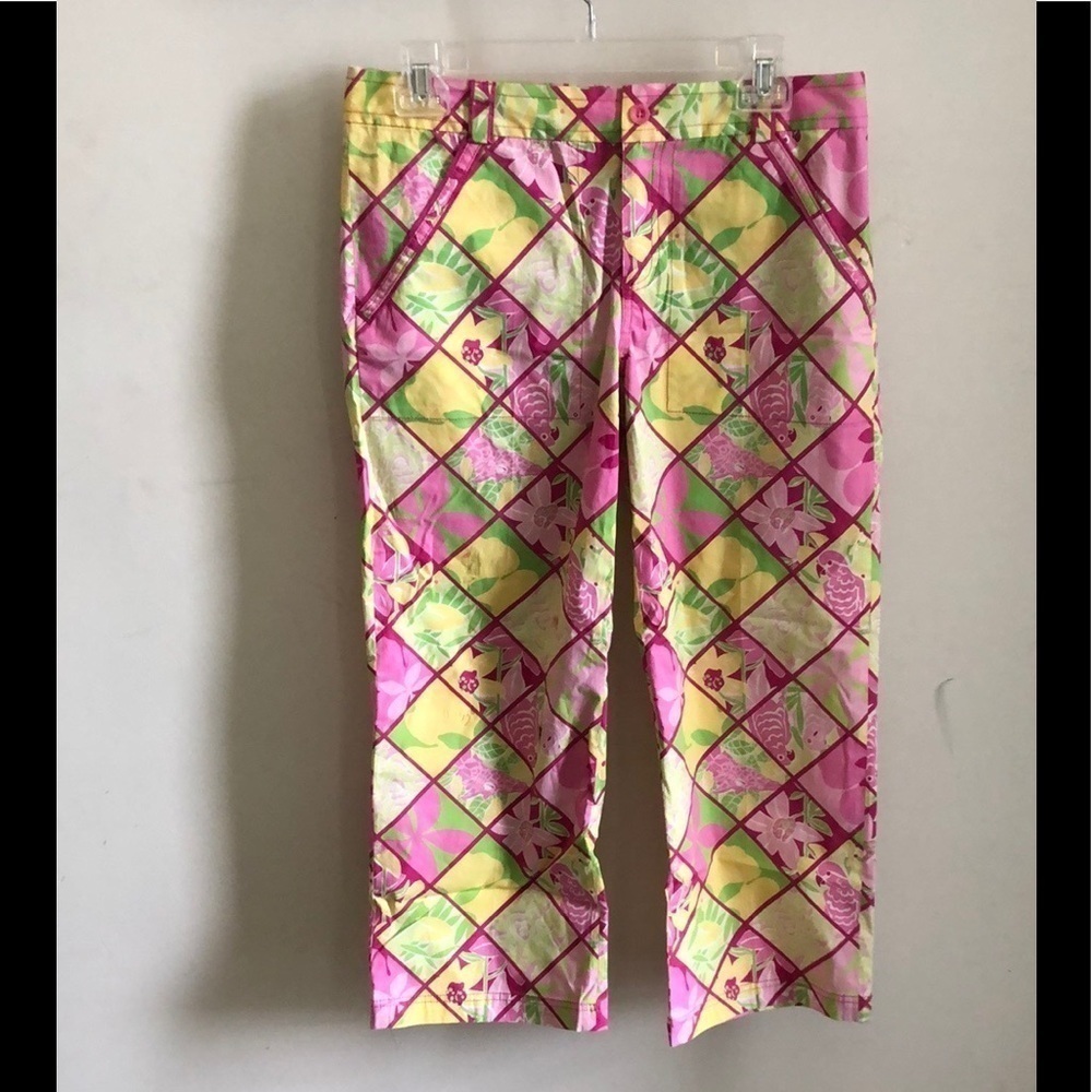 Vintage Lilly Pulitzer Pants Parrot Cropped Jungle Size 4 White Label